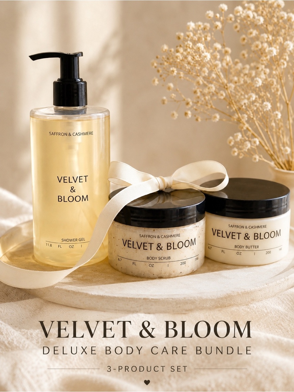 Velvet & Bloom Saffron & Cashmere 3-Piece Deluxe Body Care Set